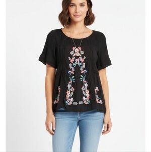 Free people black tunic embroidery floral Boho Festival   top size xs